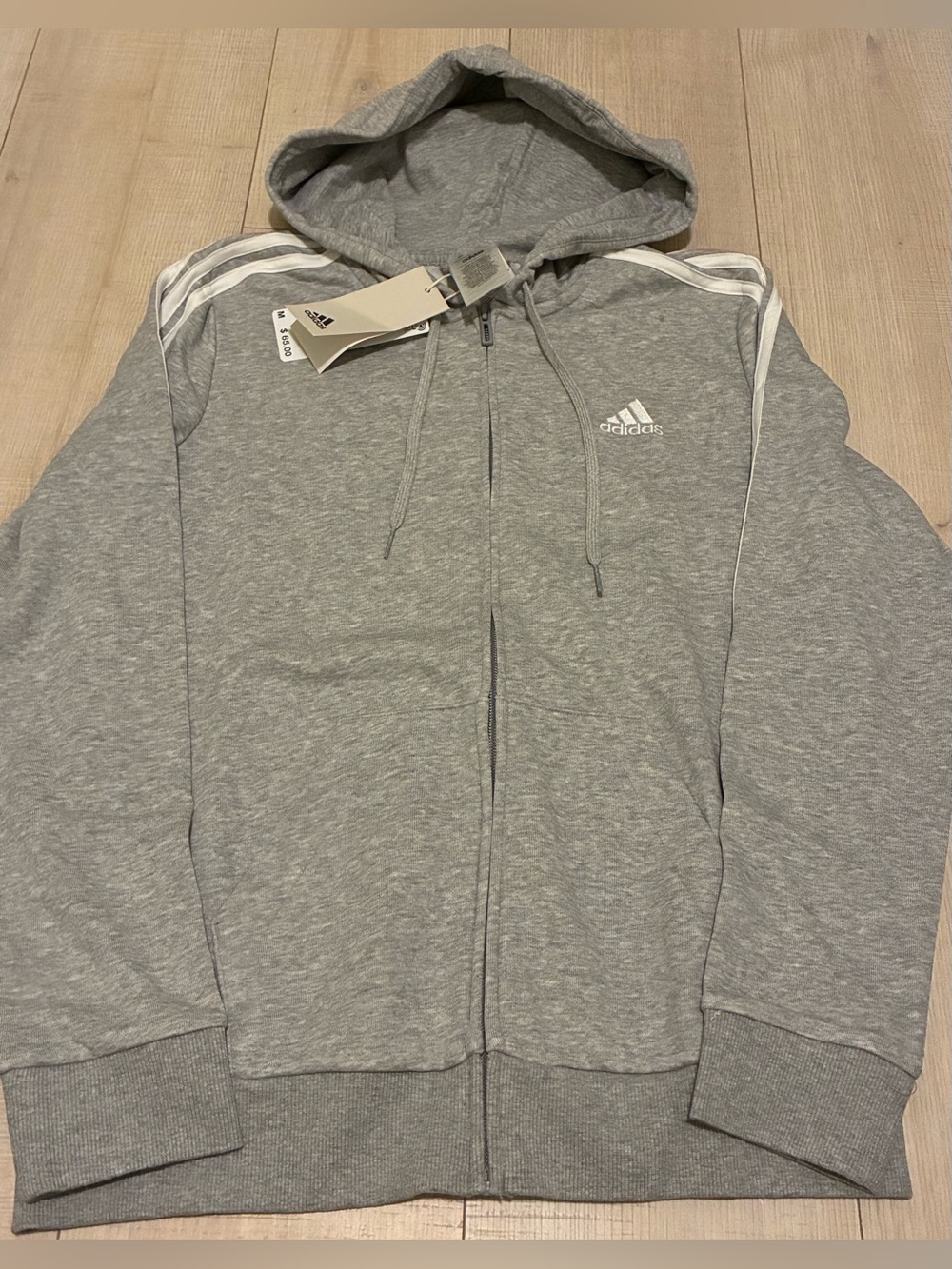 adidas Gray Full-Zip Hoodie with White Shoulder Stripes